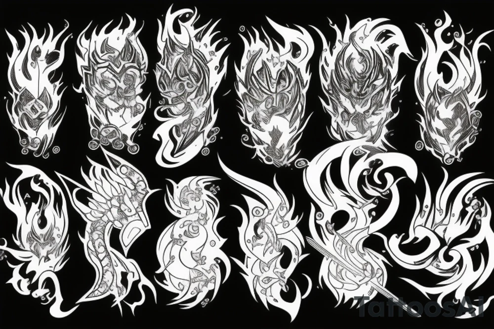 demons slayer with water and fire elements power tattoo idea
