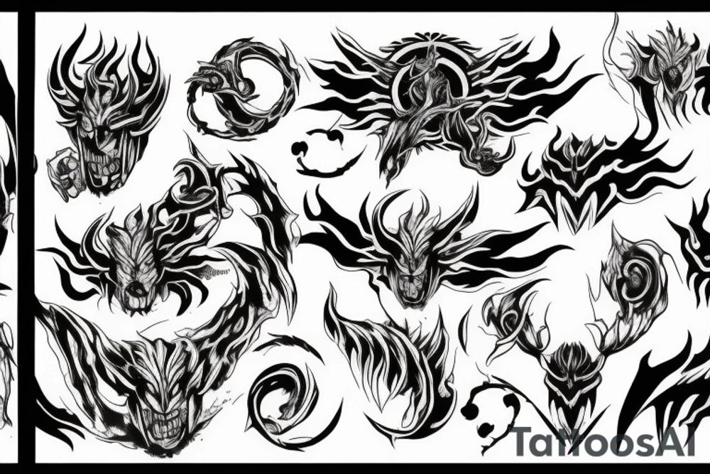 demons slayer with water and fire elements power tattoo idea