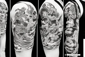 samurai with water and fire katanas tattoo idea
