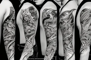 samurai with water and fire katanas tattoo idea