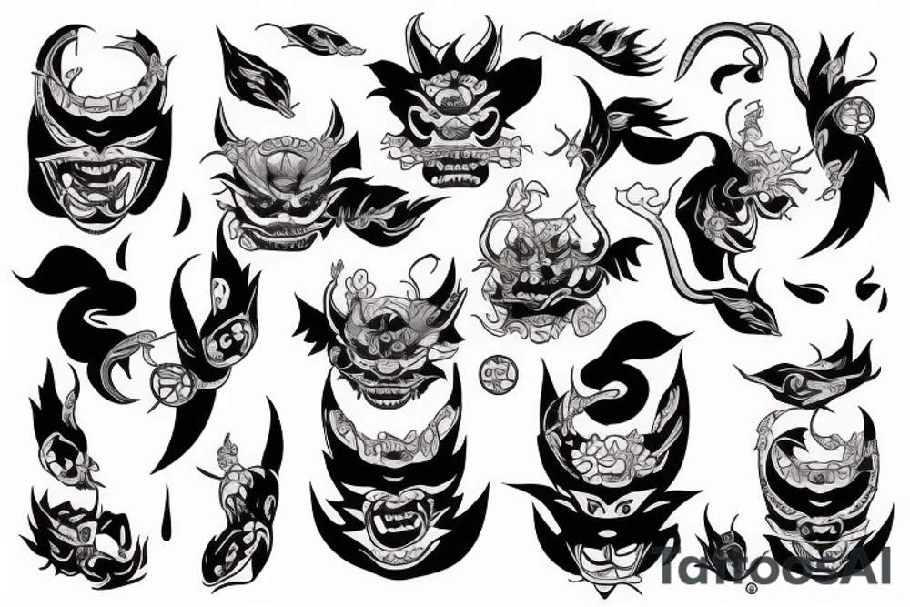 Hannya and elements powers tattoo idea