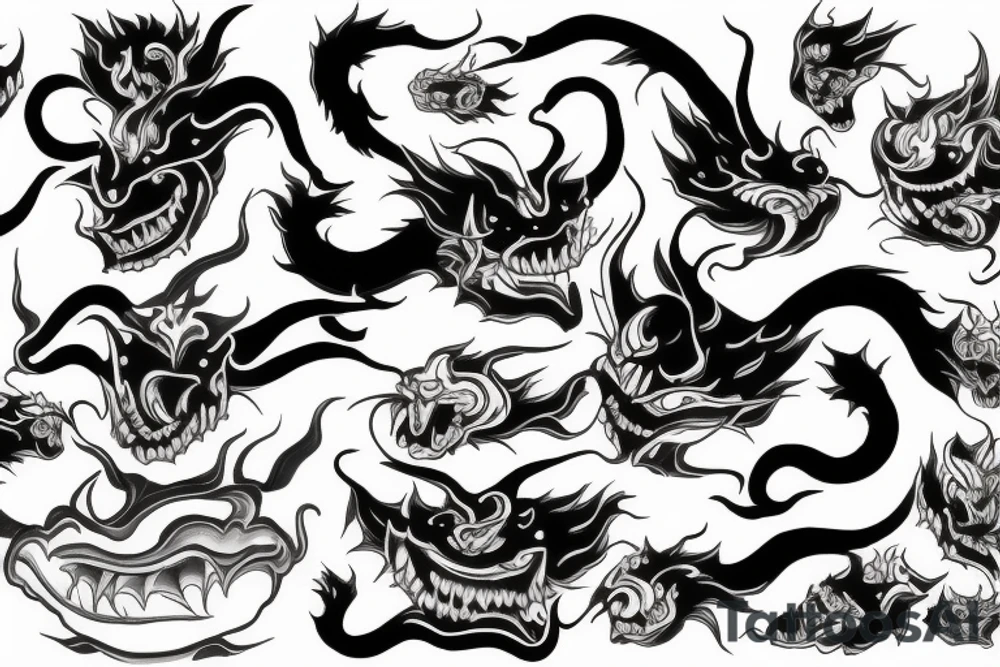Hannya Venom Water Fire Lightning tattoo idea