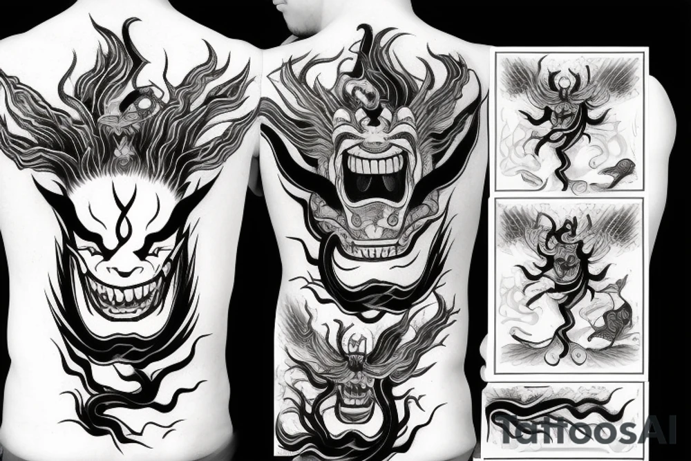 Hannya Venom Water Fire Lightning tattoo idea