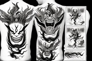 Hannya Venom Water Fire Lightning tattoo idea
