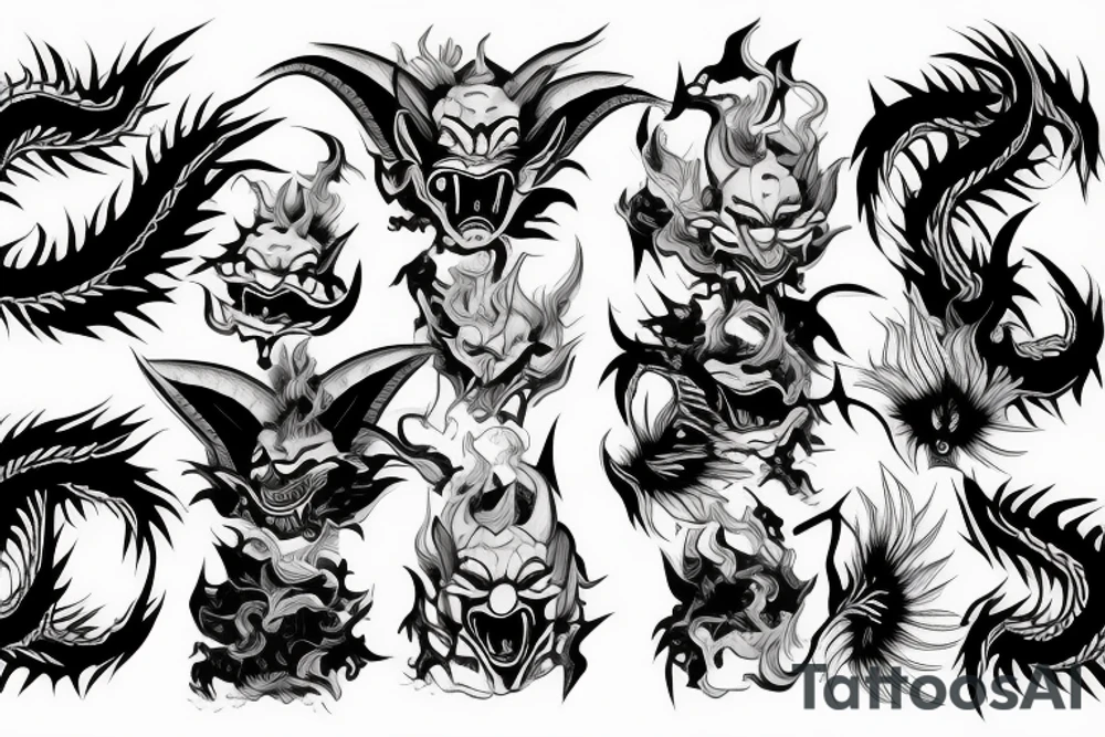Hannya  Water Fire Lightning tattoo idea