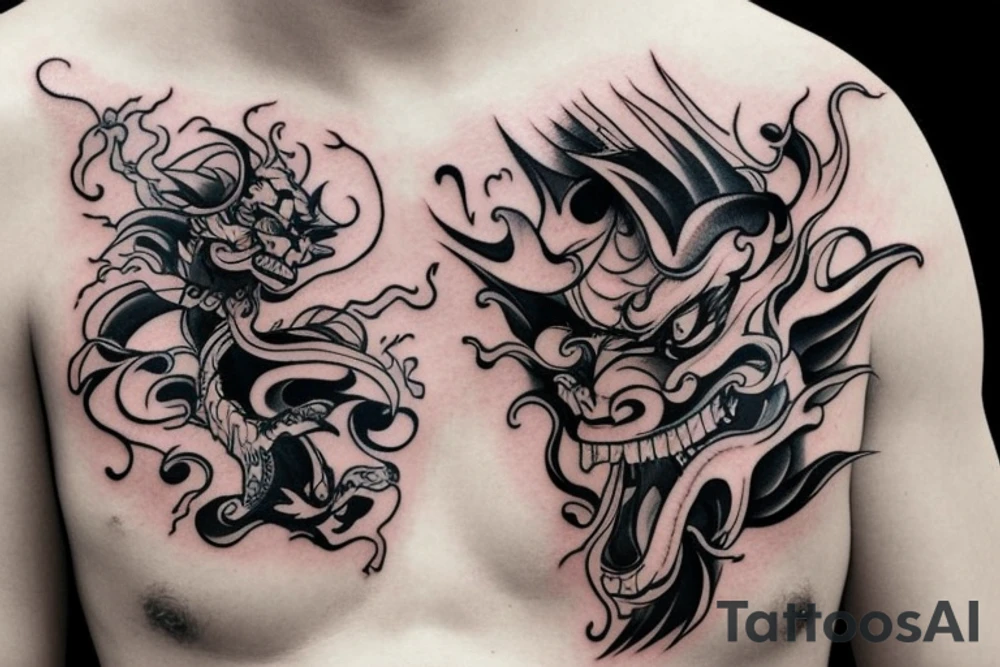 Hannya  Water Fire Lightning tattoo idea