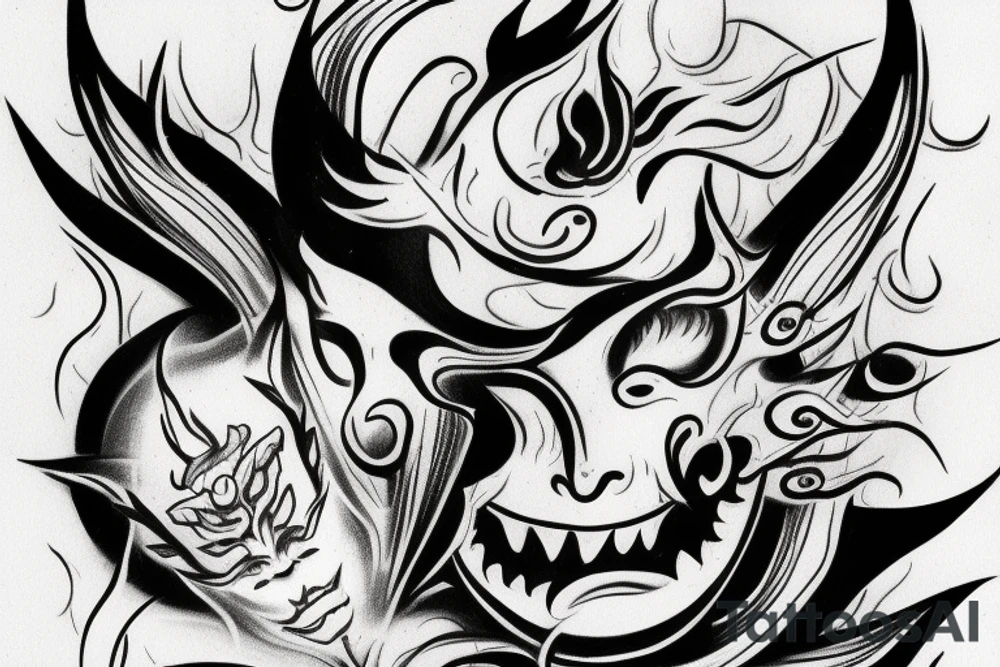 Hannya  Water Fire Lightning tattoo idea
