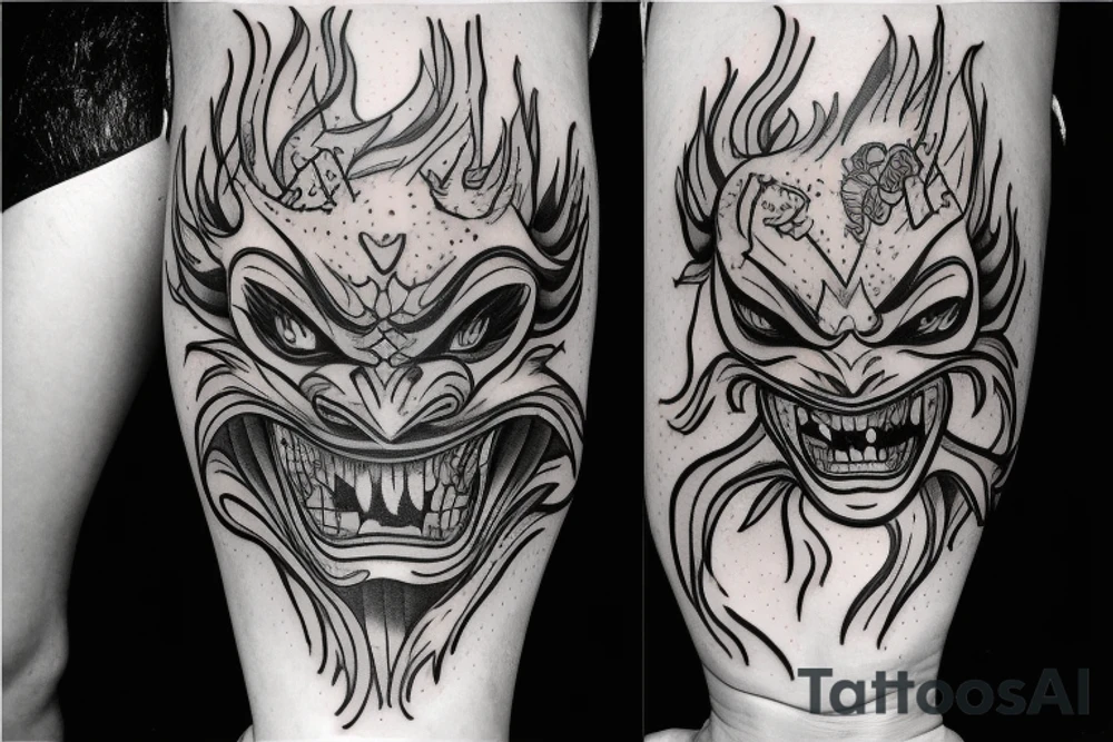 lightning breaks the Hannya mask and it burns tattoo idea