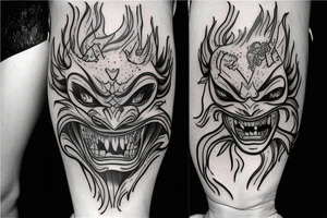 lightning breaks the Hannya mask and it burns tattoo idea