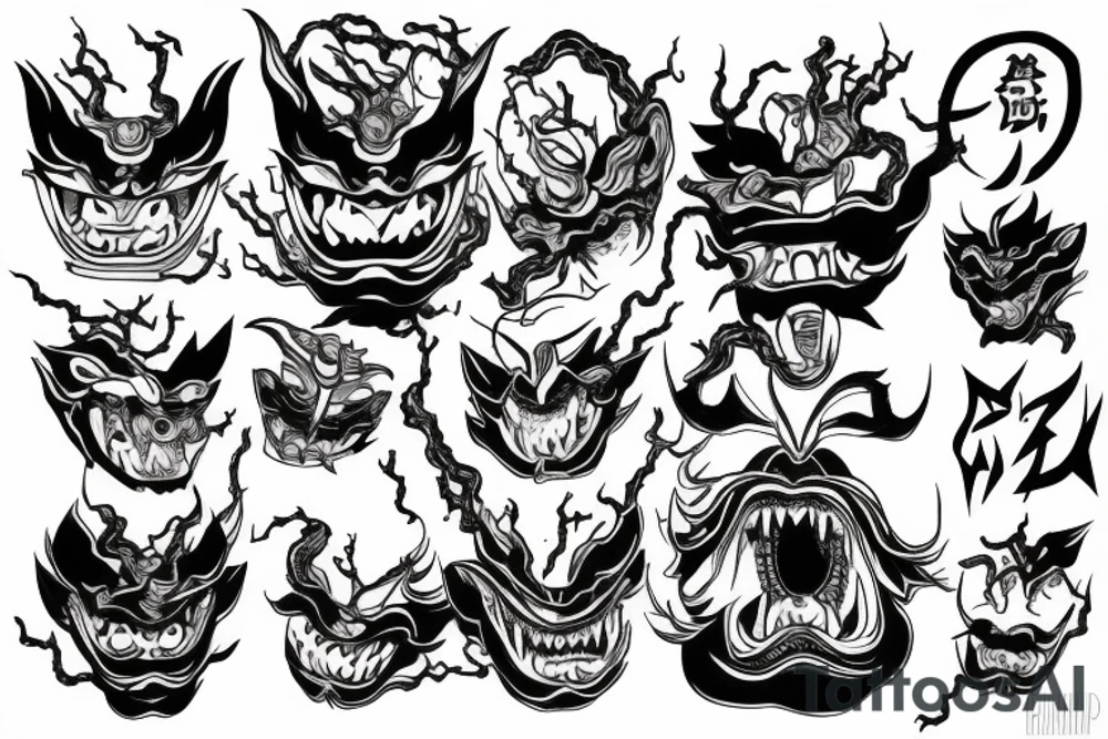 lightning breaks the Hannya mask and it burns tattoo idea