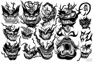 lightning breaks the Hannya mask and it burns tattoo idea