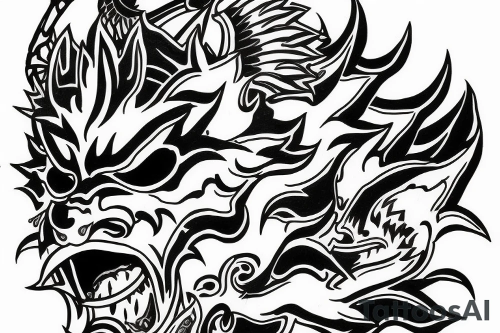 lightning breaks the Hannya mask and it burns tattoo idea