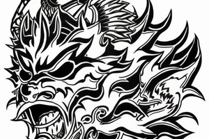 lightning breaks the Hannya mask and it burns tattoo idea