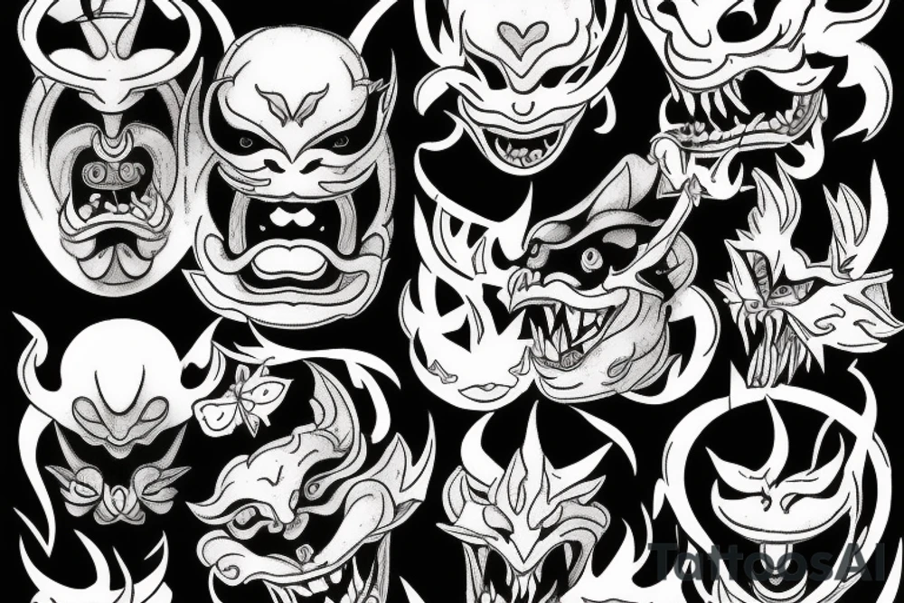 lightning breaks the Hannya mask and it burns tattoo idea lightning breaks the Hannya mask and it burns tattoo idea