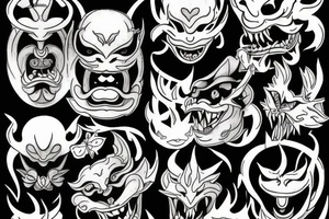 lightning breaks the Hannya mask and it burns tattoo idea