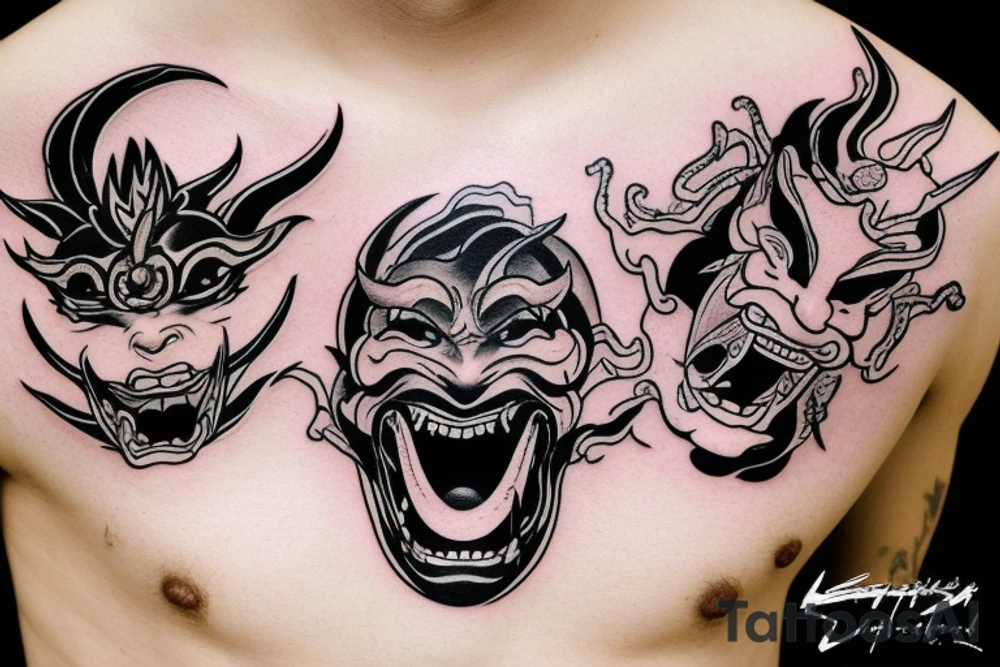 lightning breaks the Hannya mask and it burns tattoo idea