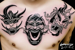 lightning breaks the Hannya mask and it burns tattoo idea