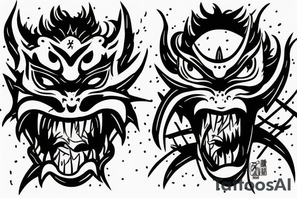 lightning breaks the Hannya mask and it burns tattoo idea