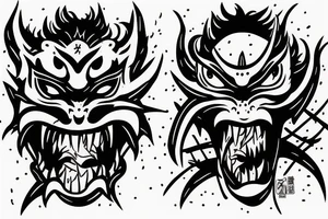 lightning breaks the Hannya mask and it burns tattoo idea