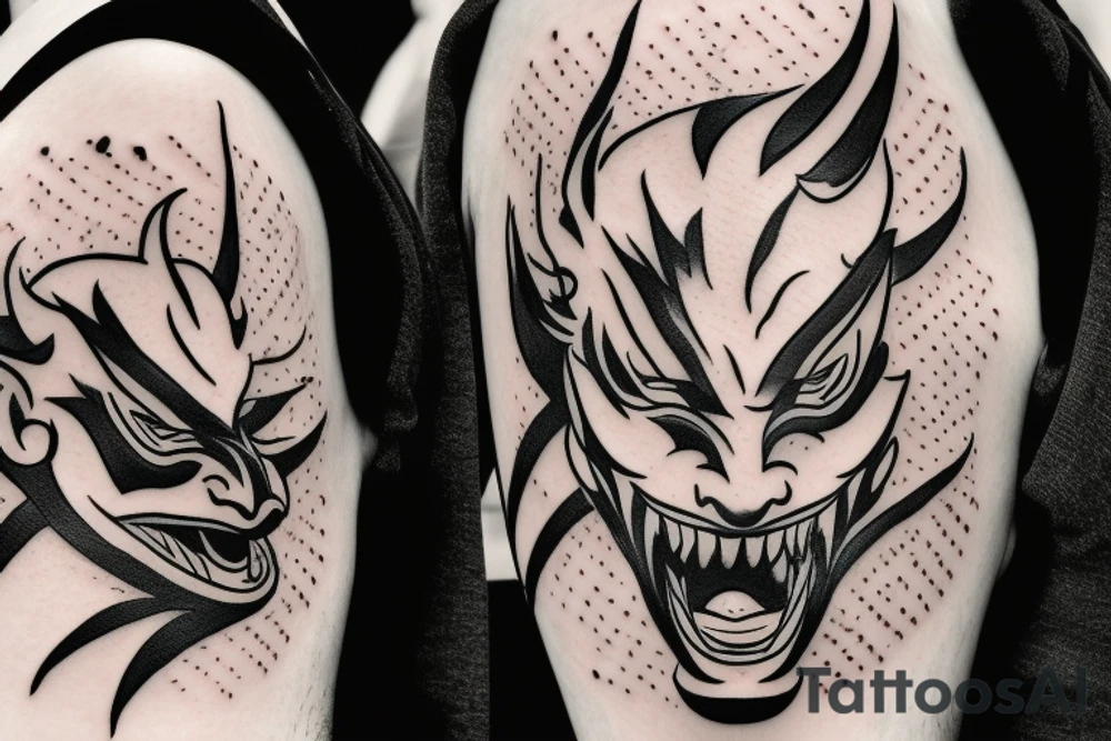 lightning breaks the Hannya mask and it burns tattoo idea