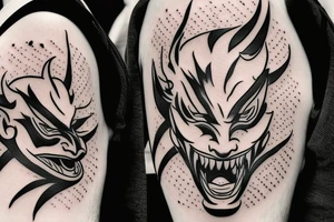 lightning breaks the Hannya mask and it burns tattoo idea