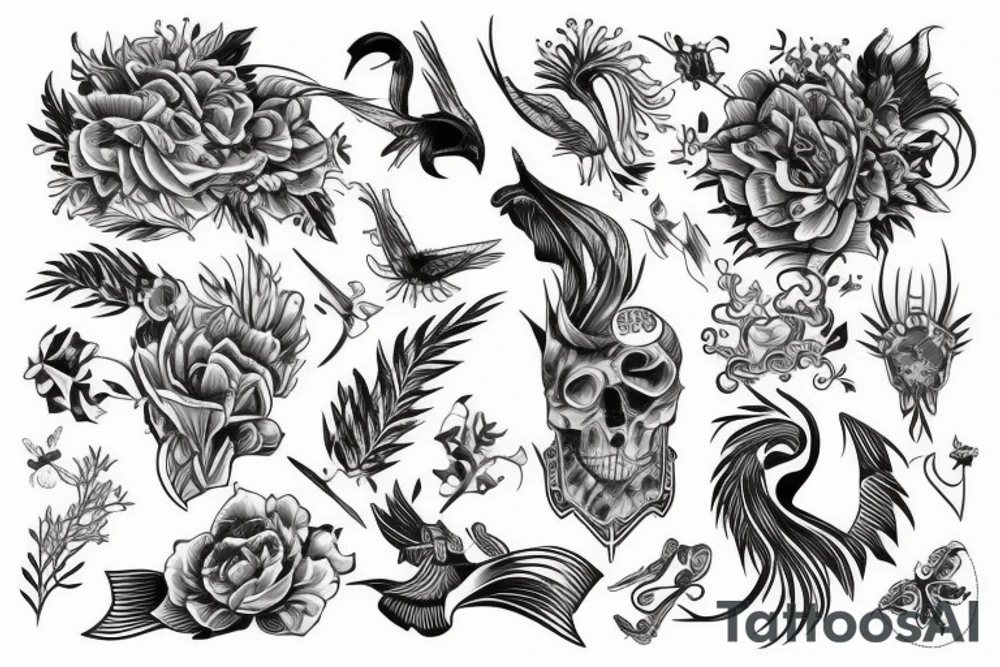 Ornemental tattoo fine line no fill symetrical tattoo idea
