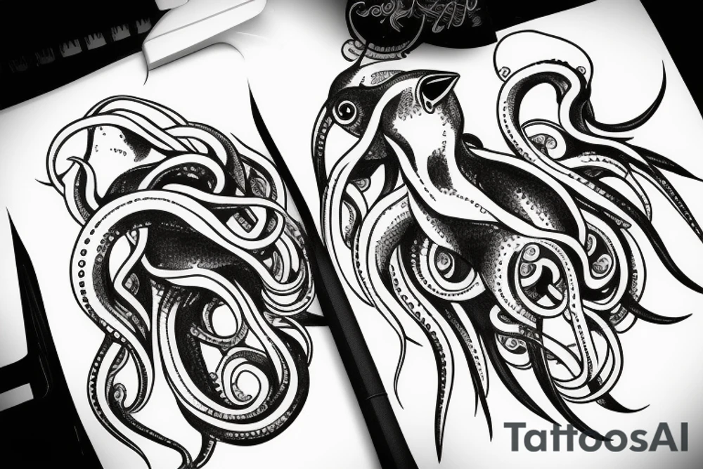multiple tentacles grabbing a flock of crows tattoo idea
