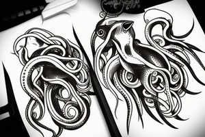 multiple tentacles grabbing a flock of crows tattoo idea