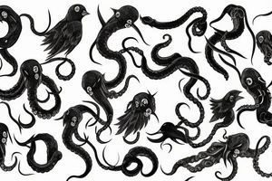 multiple tentacles grabbing a flock of crows tattoo idea