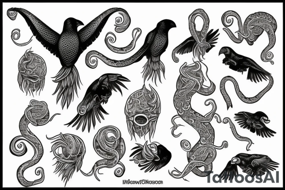 tentacles choking a crow tattoo idea