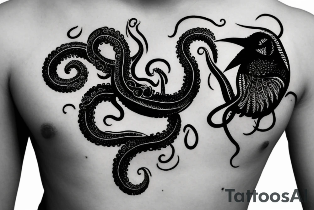 tentacles embracing a crow tattoo idea