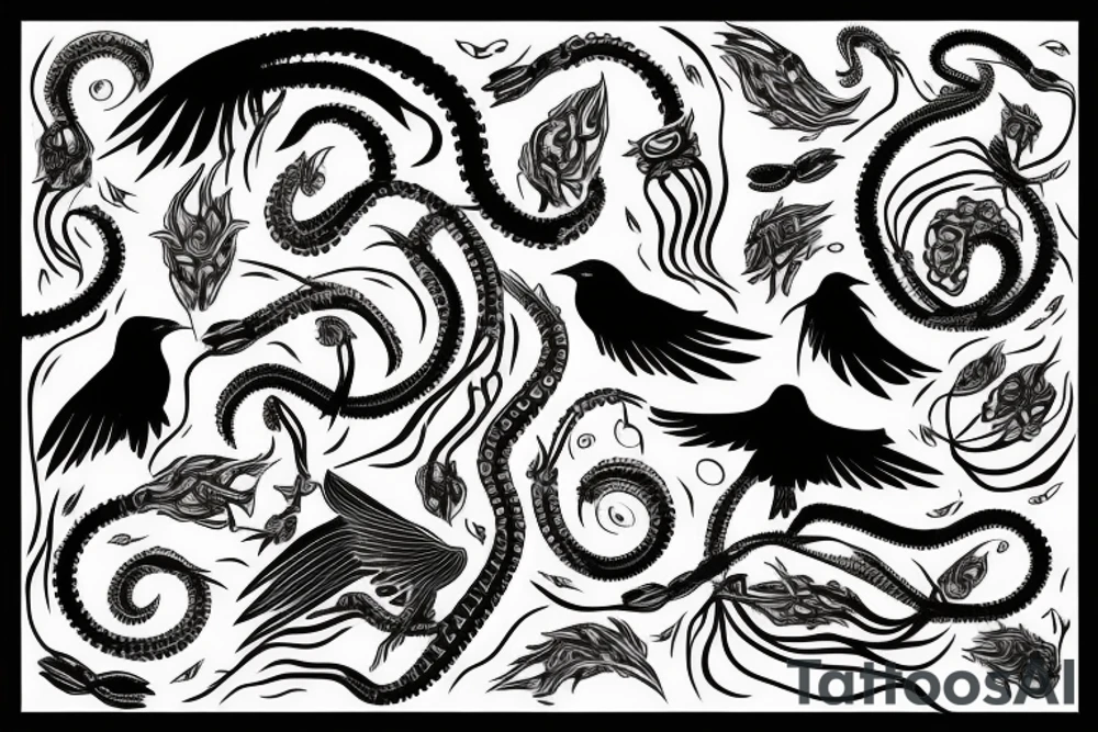 tentacles embracing a crow tattoo idea