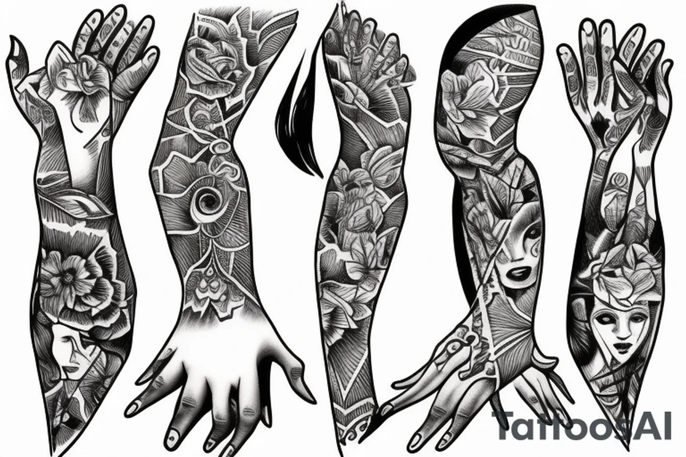 woman body grabbed by multiple hands tattoo idea
