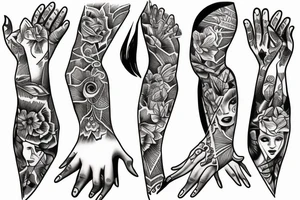 woman body grabbed by multiple hands tattoo idea