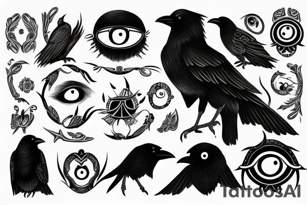 crow with three eyes tattoo idea