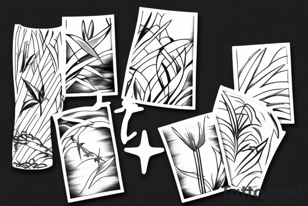 beach, bamboo, tulips, sun tattoo idea
