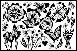 bamboo sticks, tulips, butterflies in a sun tattoo idea