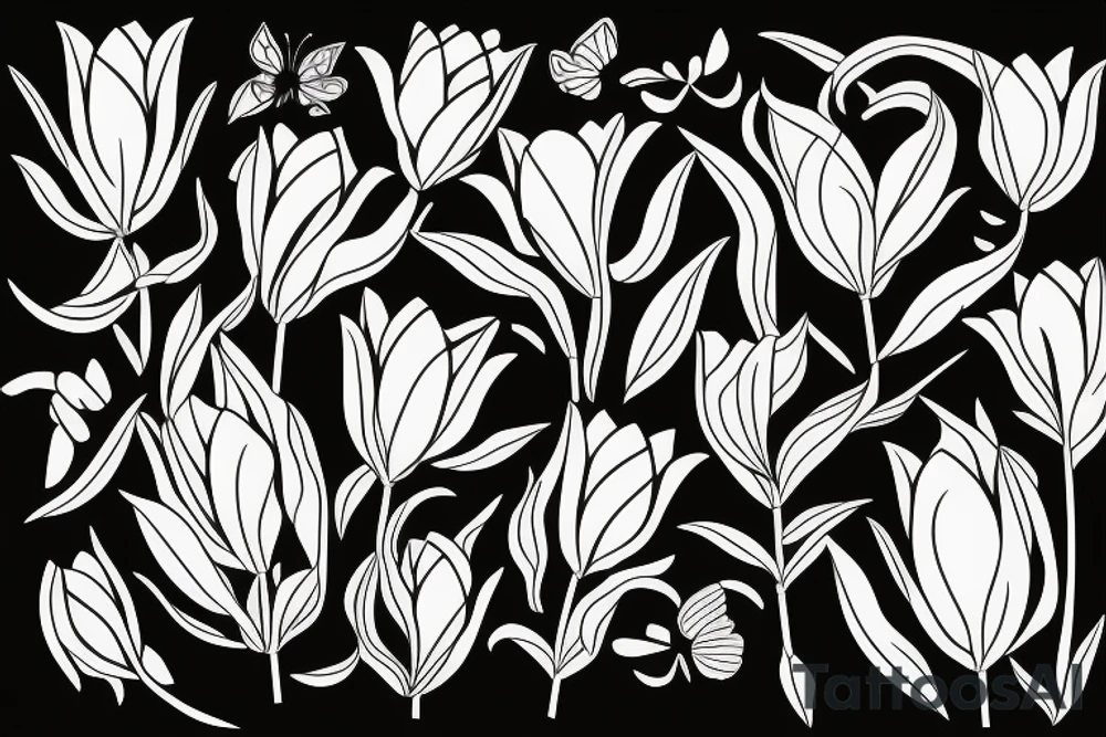 bamboo sticks, tulips, butterflies in a sun tattoo idea
