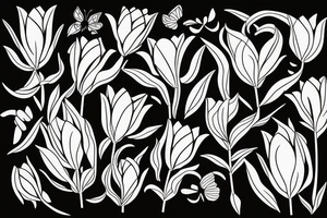 bamboo sticks, tulips, butterflies in a sun tattoo idea