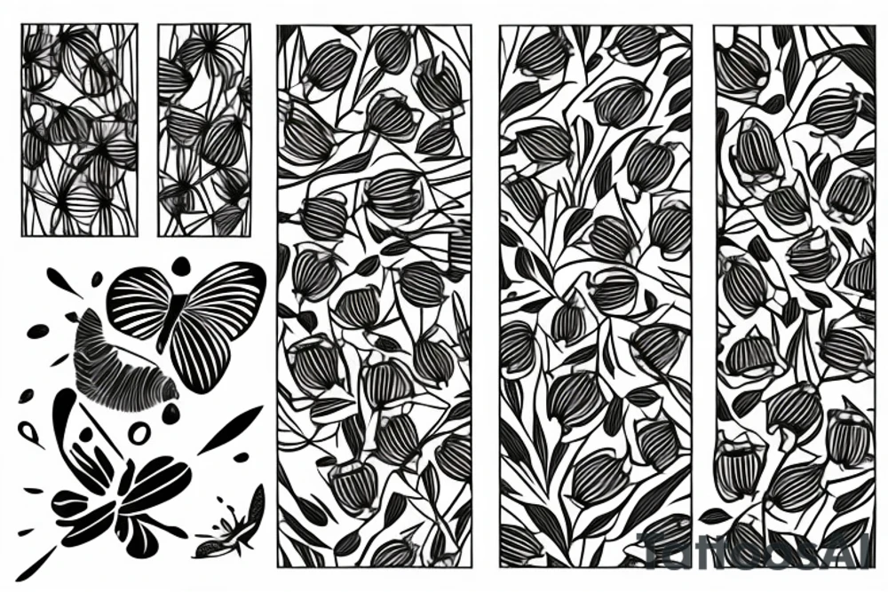 bamboo sticks, tulips, turtles and butterflies tattoo idea