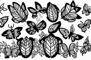 bamboo sticks, tulips, turtles and butterflies tattoo idea