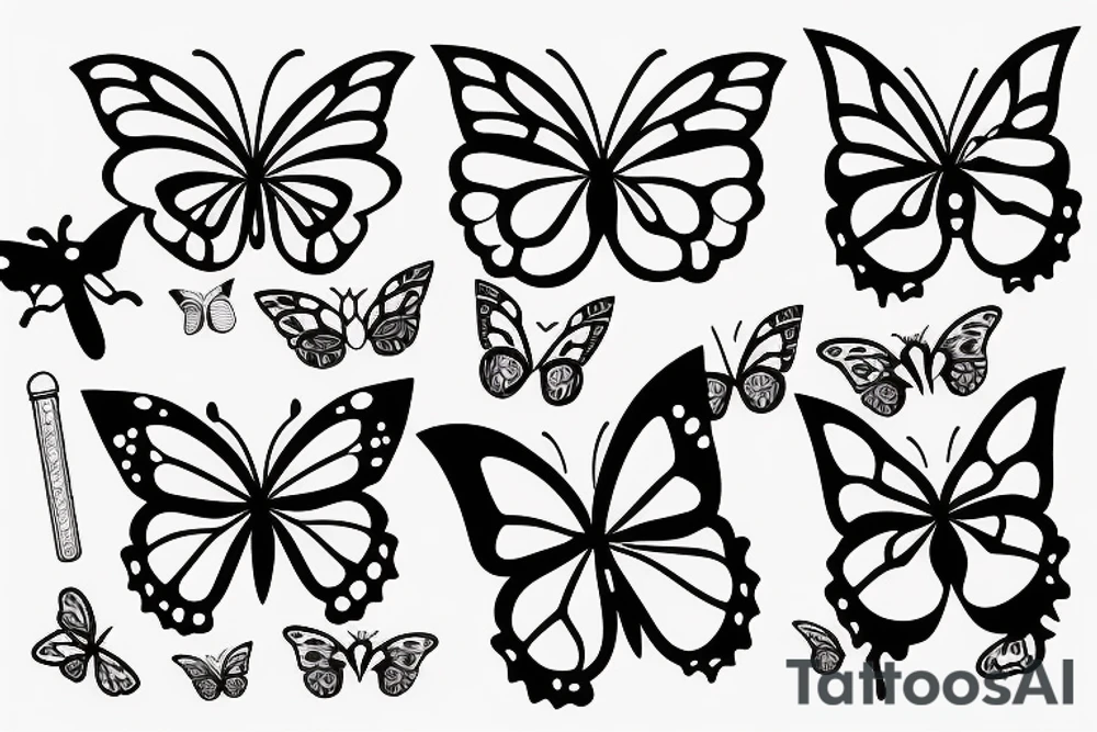 Butterflies flying arround bamboo sticks tattoo idea