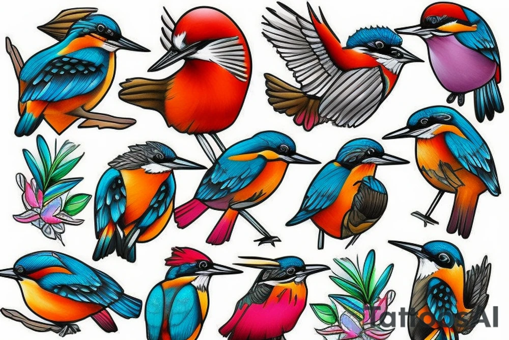 Kingfisher bird,  bright colours tattoo idea