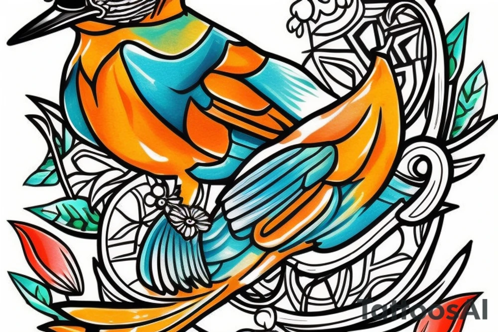 Kingfisher bird,  bright colours tattoo idea