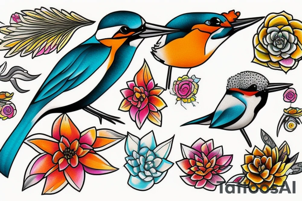 Kingfisher bird,  bright colours tattoo idea