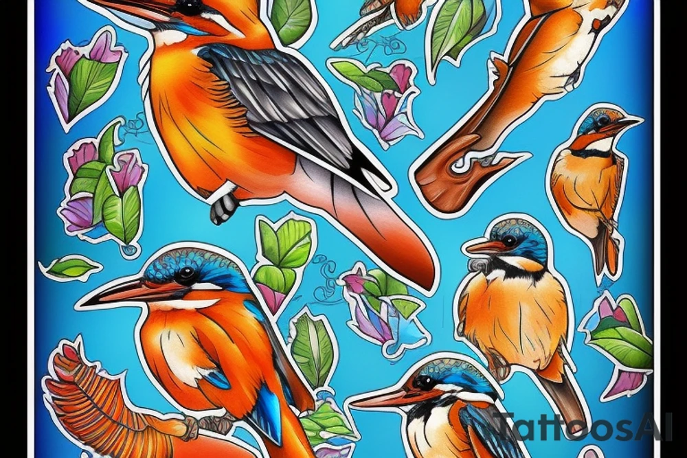 Kingfisher bird,  bright colours tattoo idea