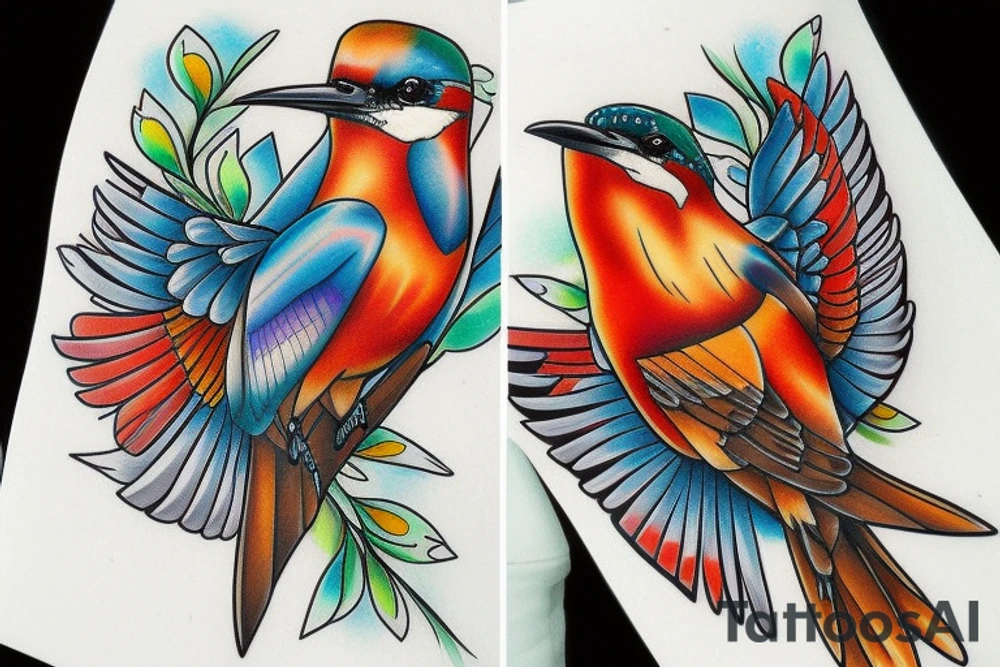 Kingfisher bird,  bright colours tattoo idea