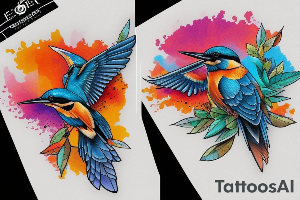 Kingfisher bird,  bright colours tattoo idea