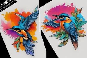 Kingfisher bird,  bright colours tattoo idea
