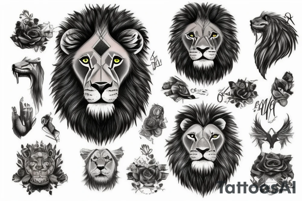 Lion with green eyes tattoo idea